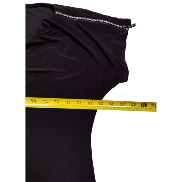 MSK Womens Size Large Shirt Black Stretch Cowl Neck Rhinestone Zip Shoulders - Picture 5 of 6